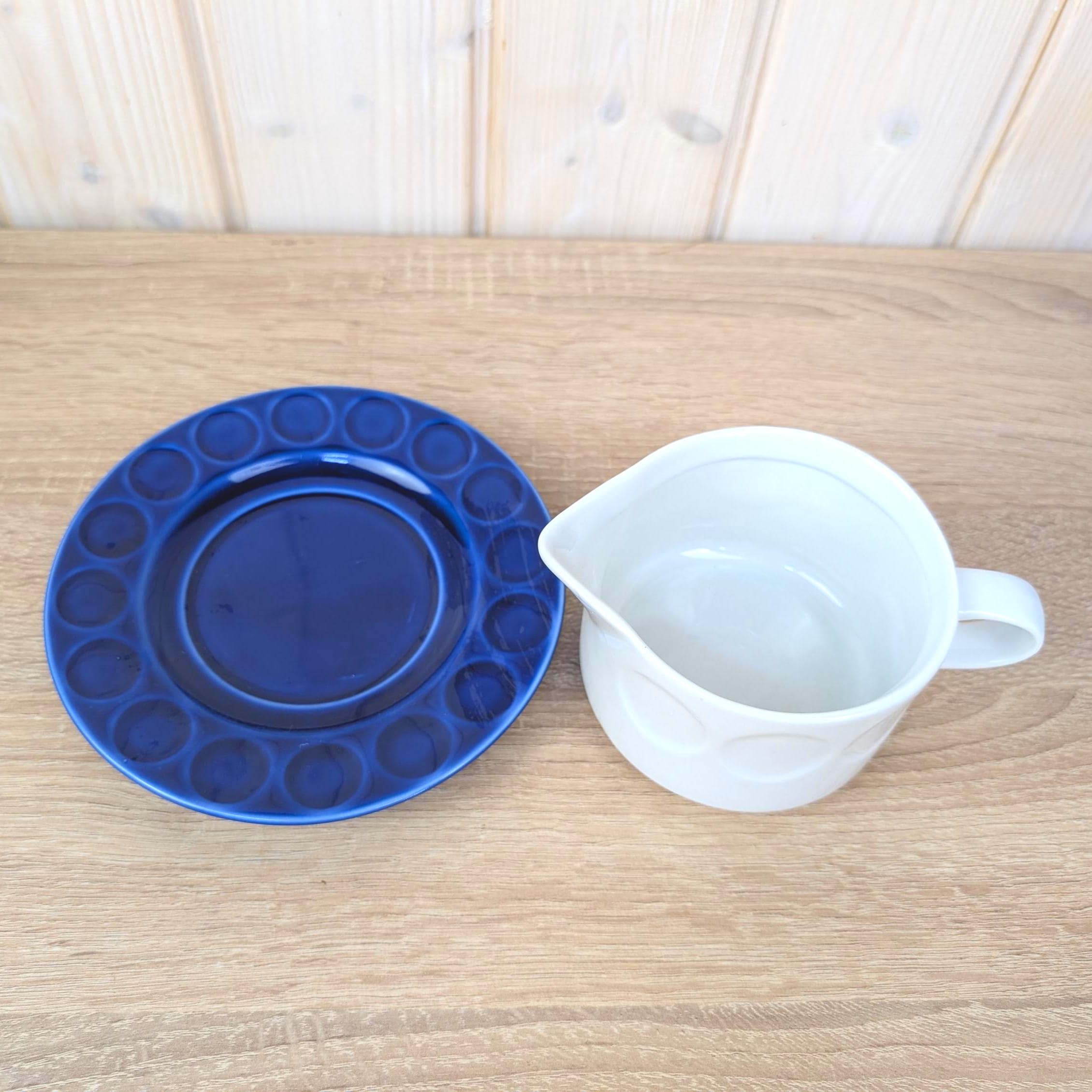 Gravy Boat with Saucer, Kahla Duett , white porcelain and cobalt blue, GDR East Germany, 1960s 1970s