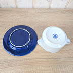 Gravy Boat with Saucer, Kahla Duett , white porcelain and cobalt blue, GDR East Germany, 1960s 1970s