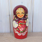 Matryoshka Nesting Dolls Set of 5, Hand Painted Wood, Russian Folk Art, Floral Red, 1980s