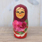 Matryoshka Nesting Dolls Set of 5, Hand Painted Wood, Russian Folk Art, Floral Red, 1980s