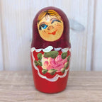 Matryoshka Nesting Dolls Set of 5, Hand Painted Wood, Russian Folk Art, Floral Red, 1980s