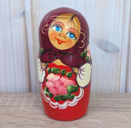 Matryoshka Nesting Dolls Set of 5, Hand Painted Wood, Russian Folk Art, Floral Red, 1980s