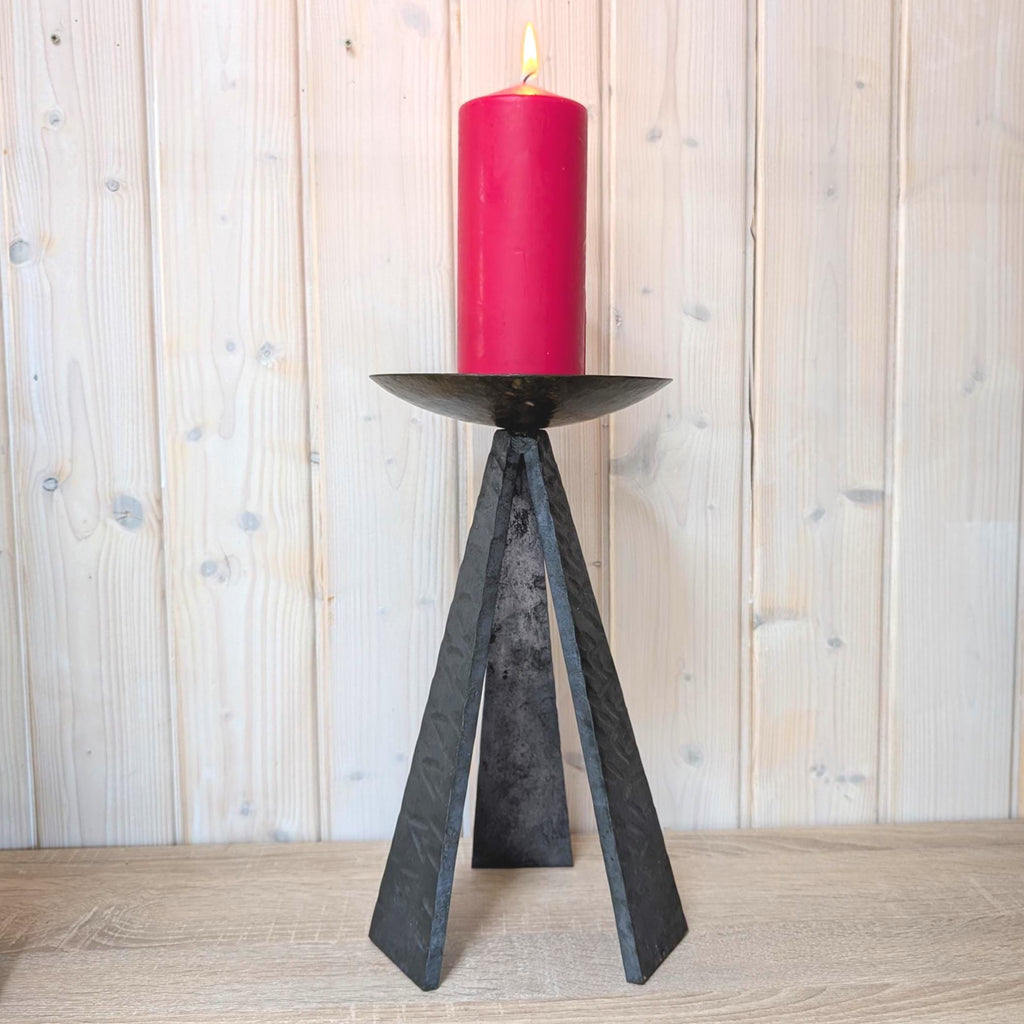 Brutalist Iron Tripod Candleholder, Hammered Metal Bowl, Hand Forged, 1970s