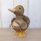 Coconut Shell Duck Figurine, Handmade Natural Fiber Folk Art, Boho Decor, 1980s