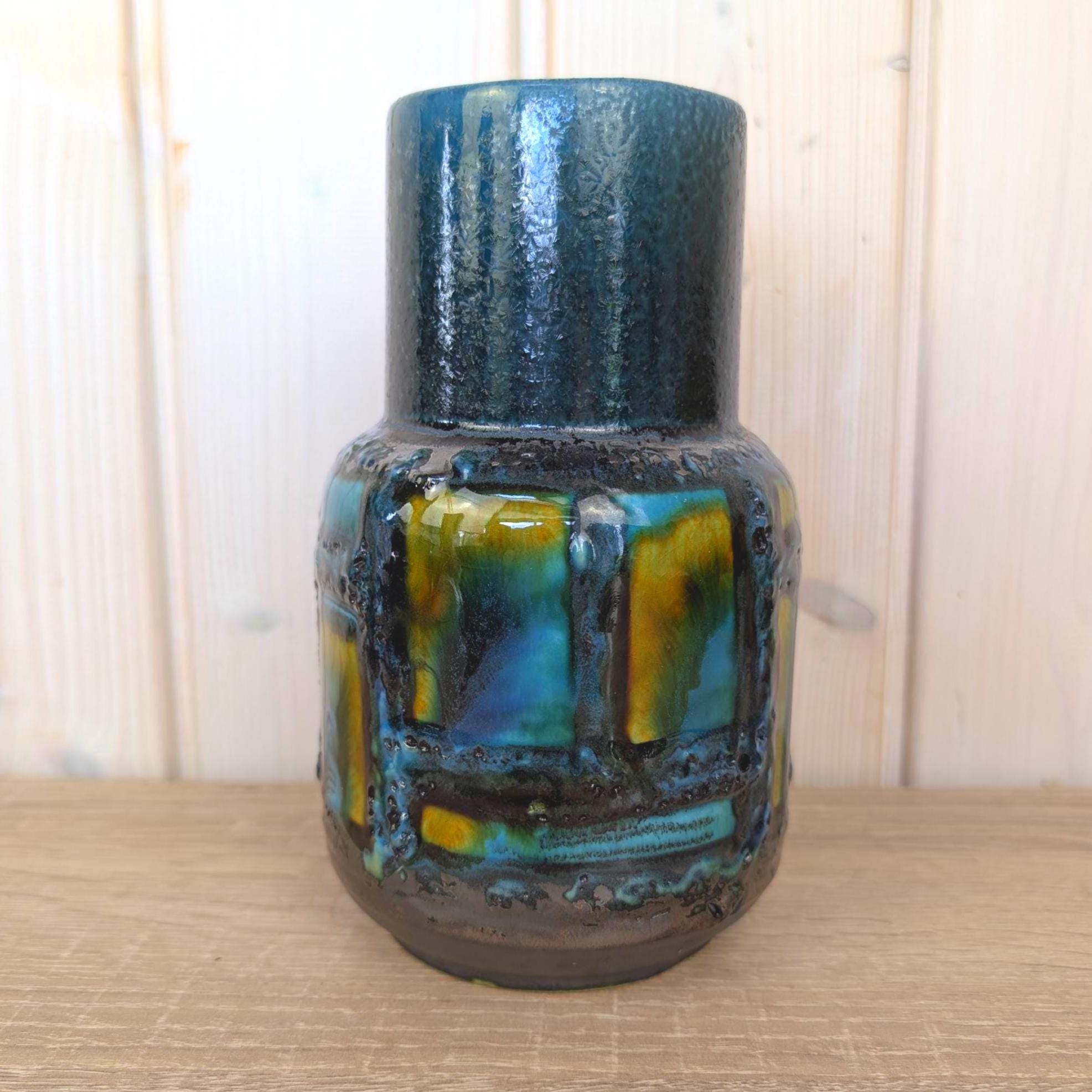 Carstens Tönnieshof Vase 1271-17, Fat Lava Glaze, West Germany, Teal Blue, 1960s