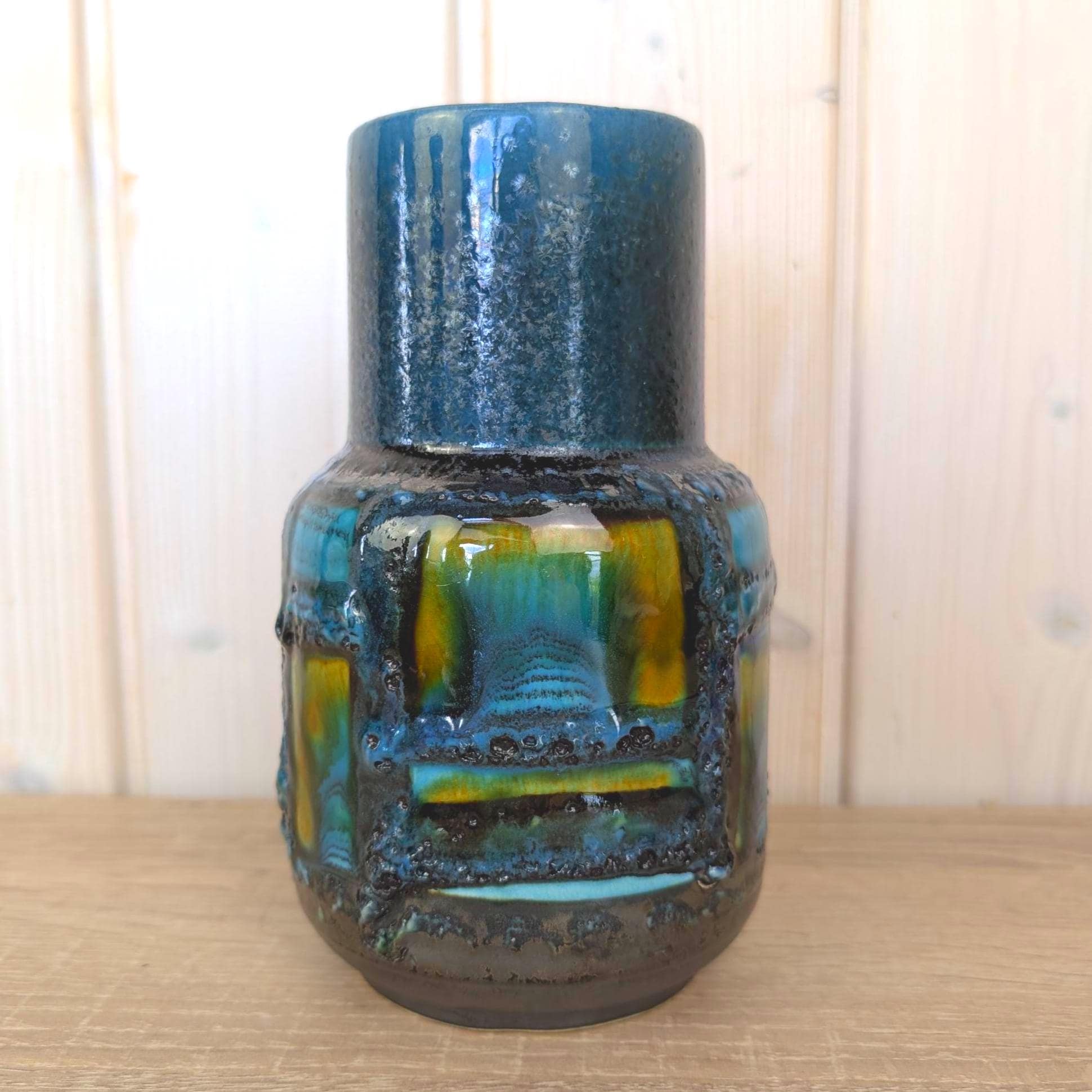 Carstens Tönnieshof Vase 1271-17, Fat Lava Glaze, West Germany, Teal Blue, 1960s