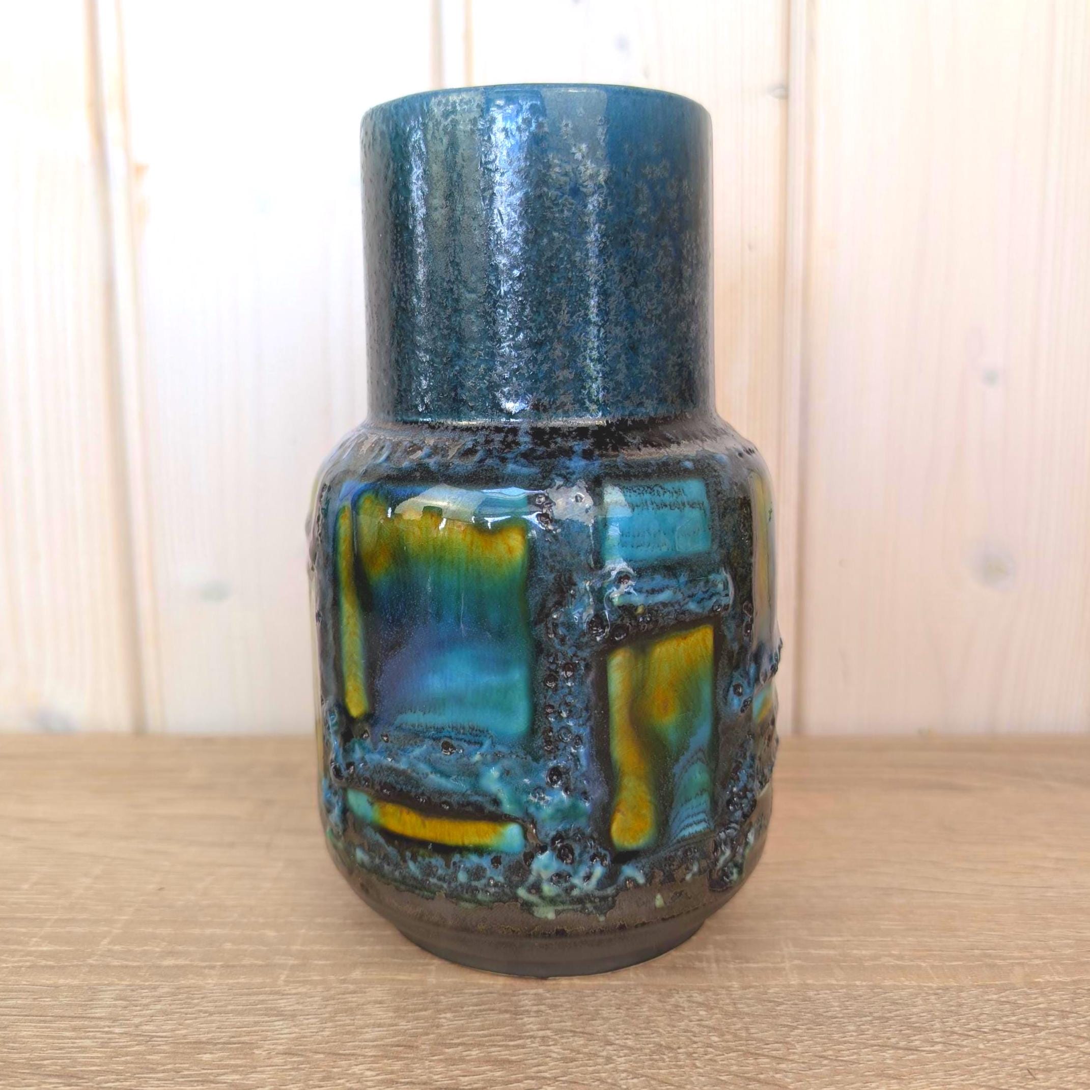 Carstens Tönnieshof Vase 1271-17, Fat Lava Glaze, West Germany, Teal Blue, 1960s