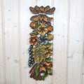 Wood Floral Garland Wall Plaque, Polychrome Painted, 1960s, Flowers Grapes Fruit, Folk Art