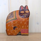 Coin Bank, Leather Cat, Tooled Painted Leather, Folk Art, Piggy Bank, Cat Figurine