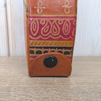 Coin Bank, Leather Cat, Tooled Painted Leather, Folk Art, Piggy Bank, Cat Figurine