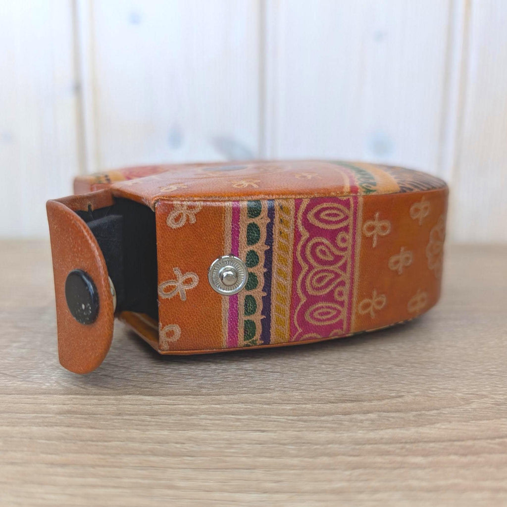 Coin Bank, Leather Cat, Tooled Painted Leather, Folk Art, Piggy Bank, Cat Figurine