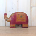 Coin Bank, Leather Elephant, Tooled Painted Leather, Folk Art, Piggy Bank, Trunk Up Lucky