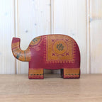 Coin Bank, Leather Elephant, Tooled Painted Leather, Folk Art, Piggy Bank, Trunk Up Lucky
