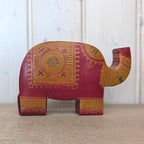 Coin Bank, Leather Elephant, Tooled Painted Leather, Folk Art, Piggy Bank, Trunk Up Lucky