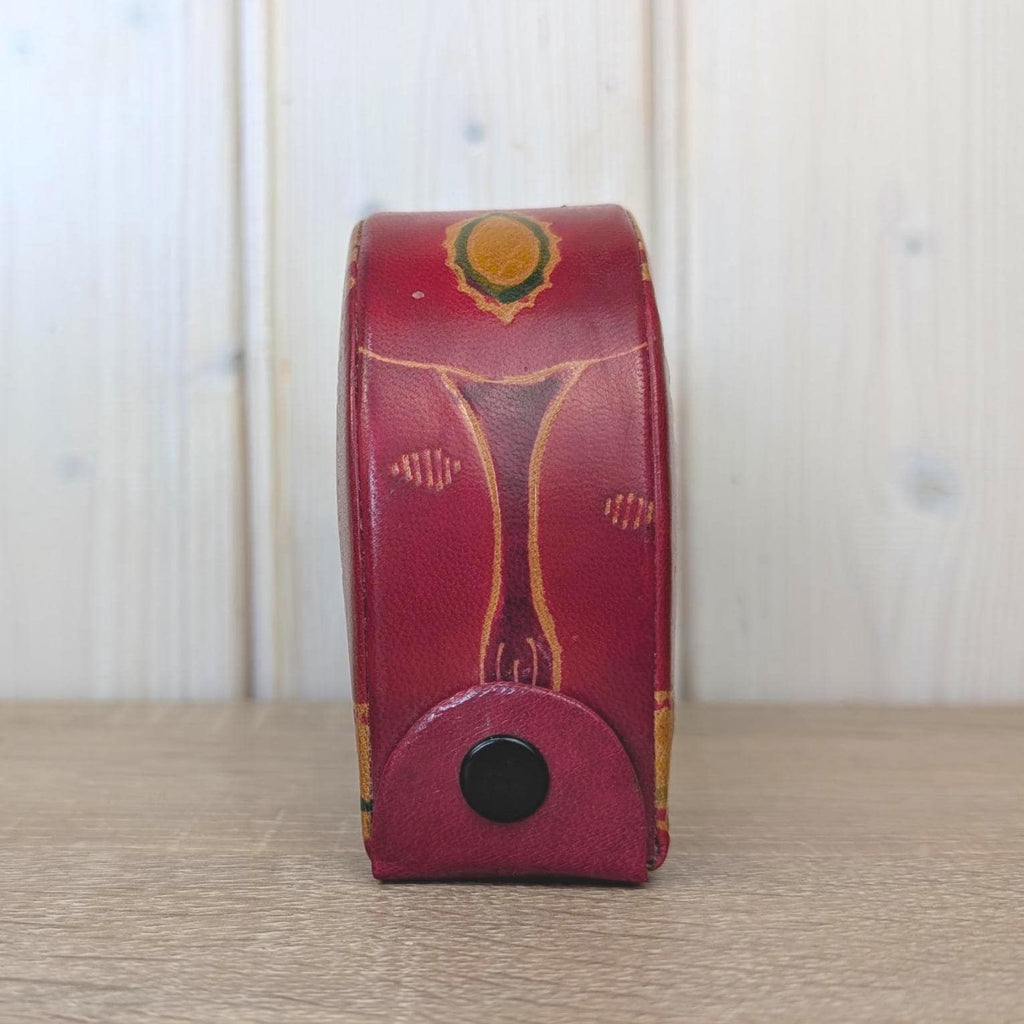 Coin Bank, Leather Elephant, Tooled Painted Leather, Folk Art, Piggy Bank, Trunk Up Lucky