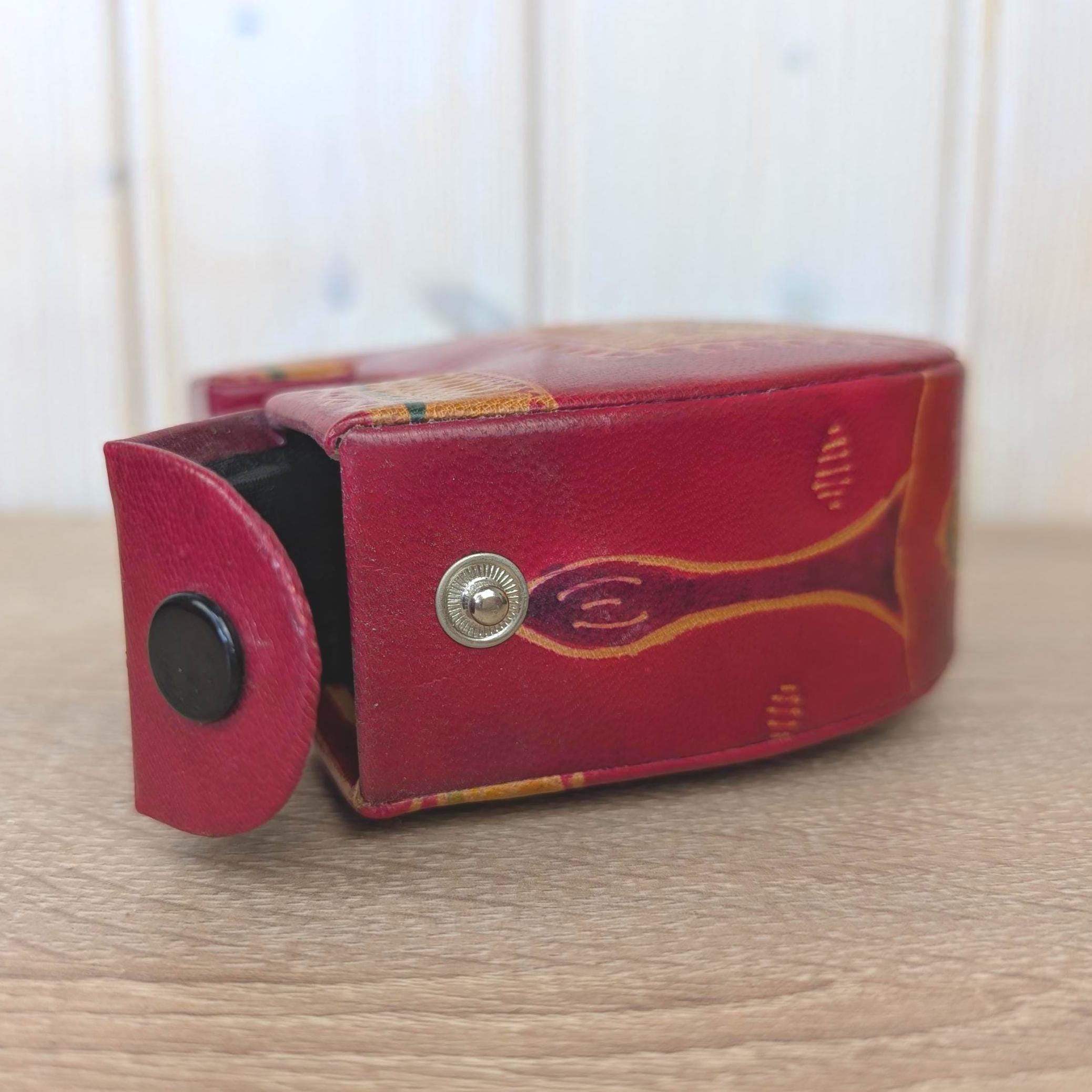 Coin Bank, Leather Elephant, Tooled Painted Leather, Folk Art, Piggy Bank, Trunk Up Lucky