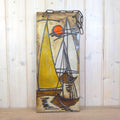 Ceramic Sailboat Wall Plaque, Nautical Relief, Glazed Stoneware, Sun Motif, Mid Century Wall Art, 1960s 1970s
