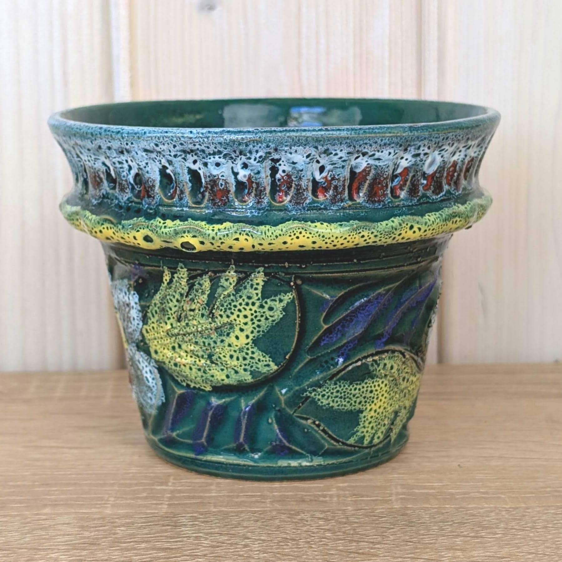 Nuovo Rinascimento Fat Lava Planter, Italian Ceramics, 1970s, Green Lava Glaze, Flower Pot