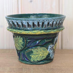 Nuovo Rinascimento Fat Lava Planter, Italian Ceramics, 1970s, Green Lava Glaze, Flower Pot