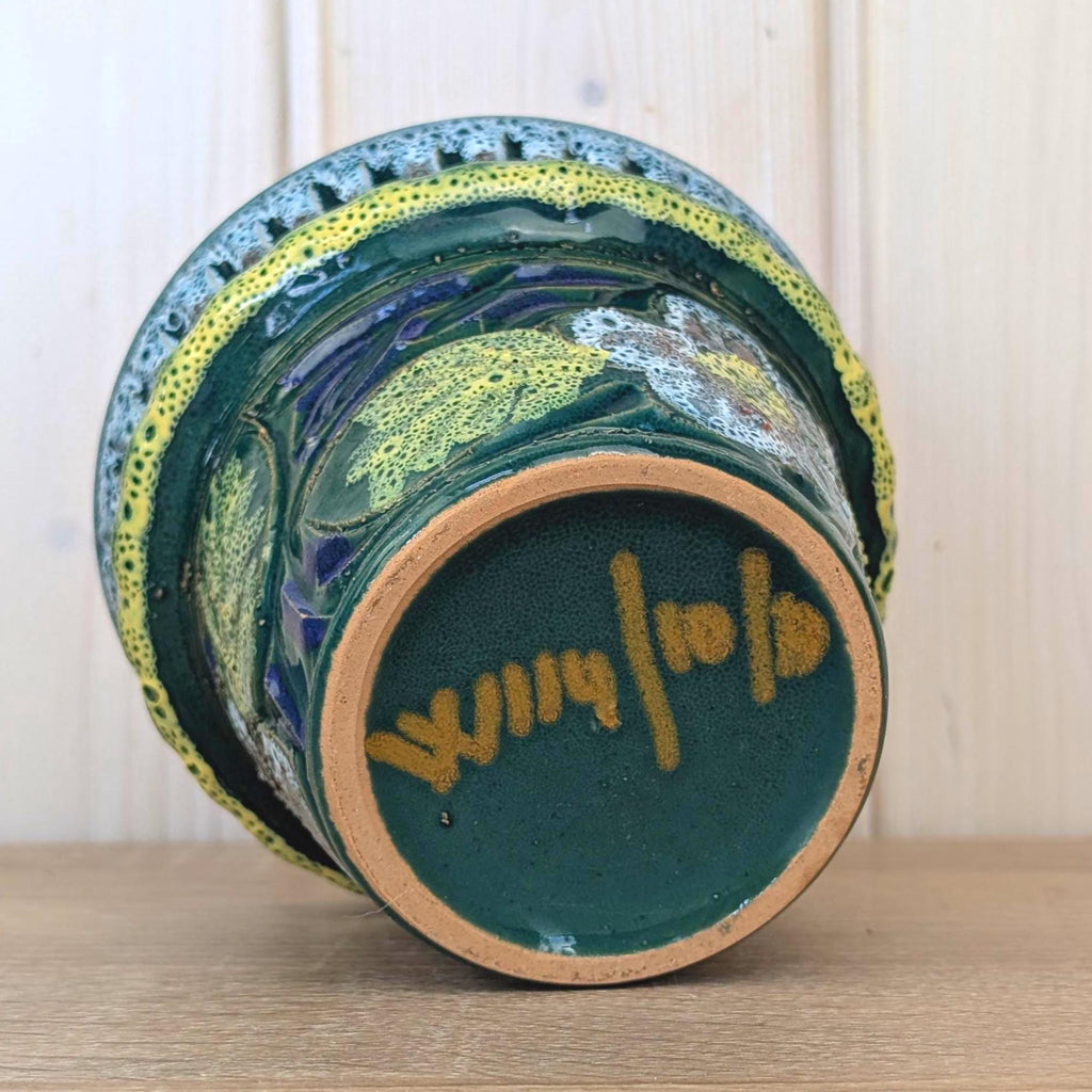Nuovo Rinascimento Fat Lava Planter, Italian Ceramics, 1970s, Green Lava Glaze, Flower Pot