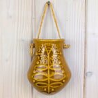 Bay Keramik Wall Vase 336, West Germany, Mustard Yellow, 1960s, Raffia Cord, Hanging Vase