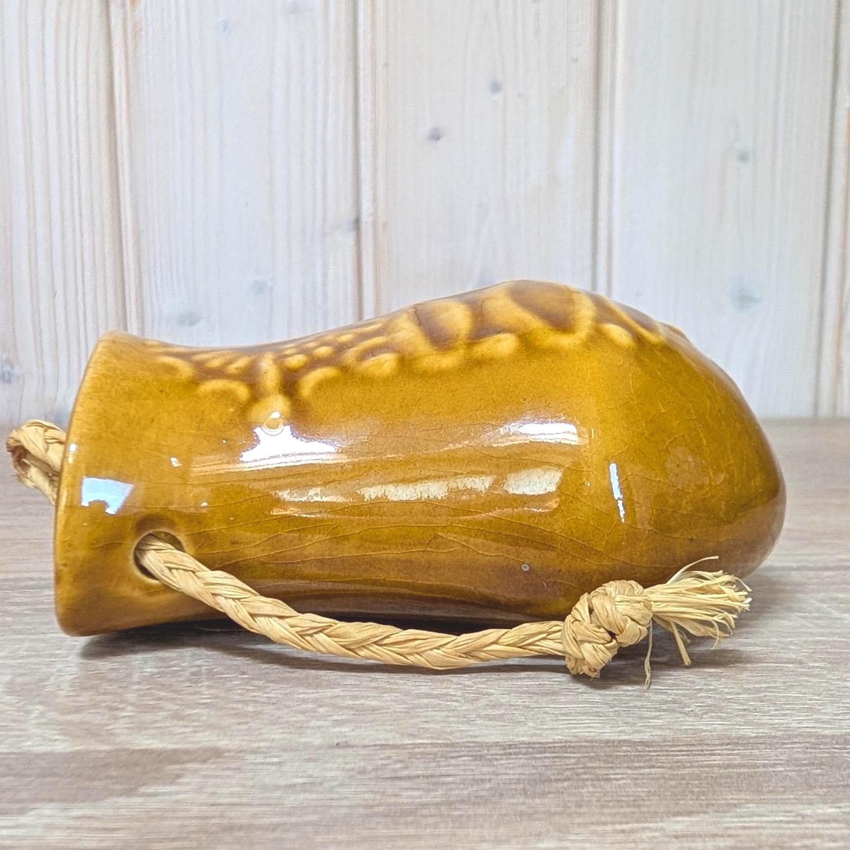 Bay Keramik Wall Vase 336, West Germany, Mustard Yellow, 1960s, Raffia Cord, Hanging Vase