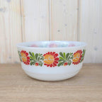 Glass Nesting Bowls, Schott Mainz Jenaer Set of Two, Folk Art Tulip Decor, Opal Glass, 1970s Germany
