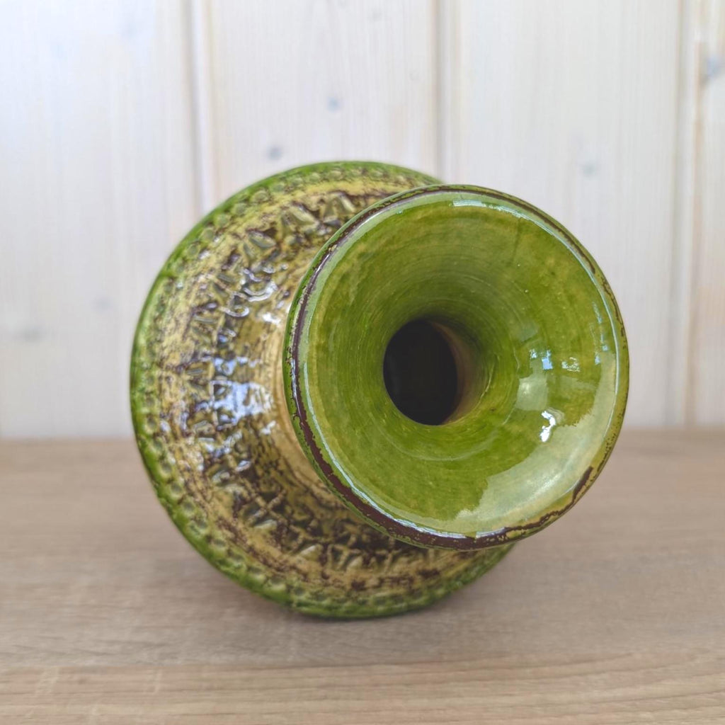Bitossi Sahara Vase, Cer Paoli, Aldo Londi, Italian Ceramics, Mid Century, 1960s, Green Orange Sgraffito
