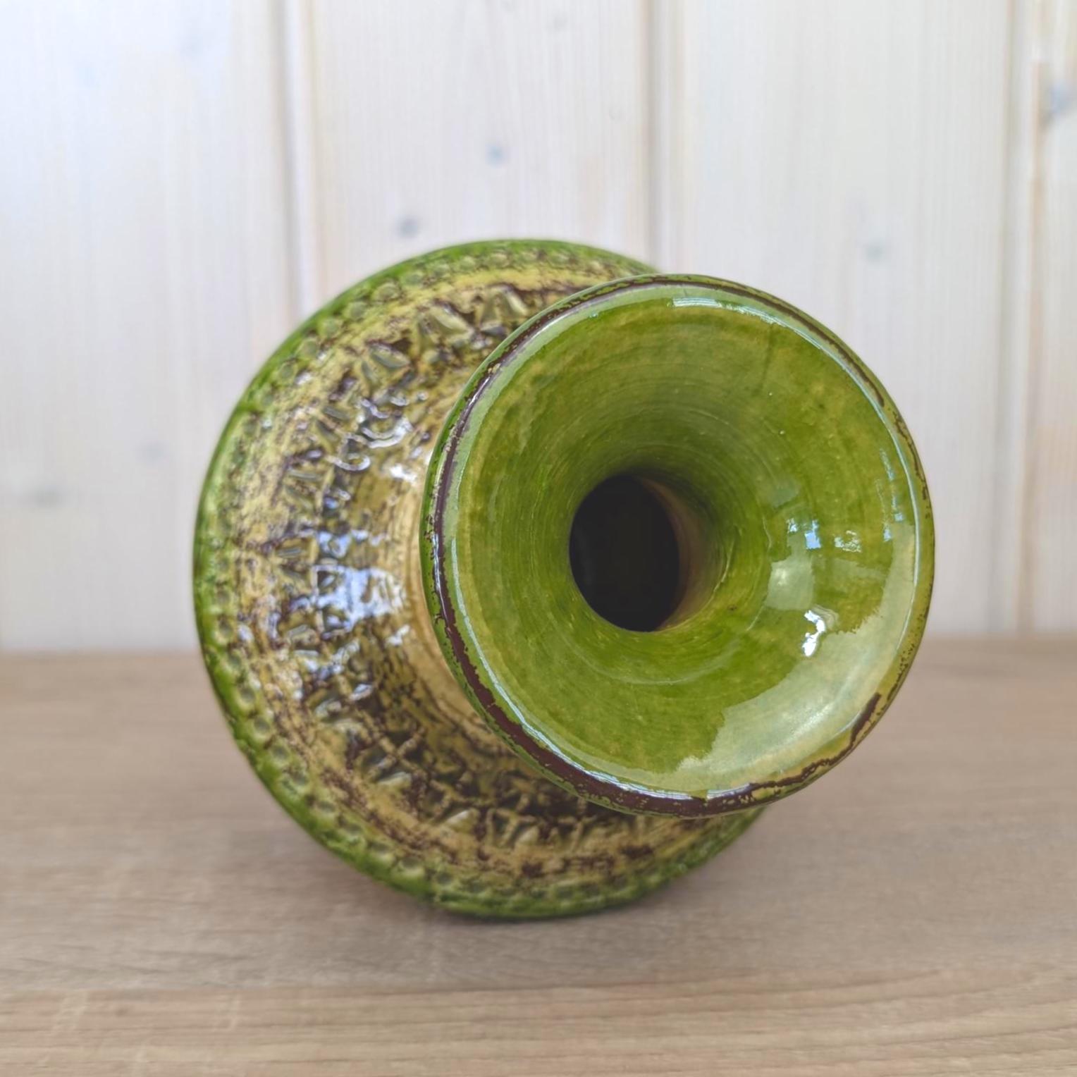 Bitossi Sahara Vase, Cer Paoli, Aldo Londi, Italian Ceramics, Mid Century, 1960s, Green Orange Sgraffito