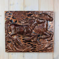Running Horses, Ceramic Wall Relief Plaque, 1974, studio pottery, copper glaze, wall art
