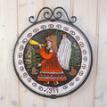 WMF Weihnachtsteller 1977, ceramic Christmas plate, handgemalt, angel, wrought iron frame