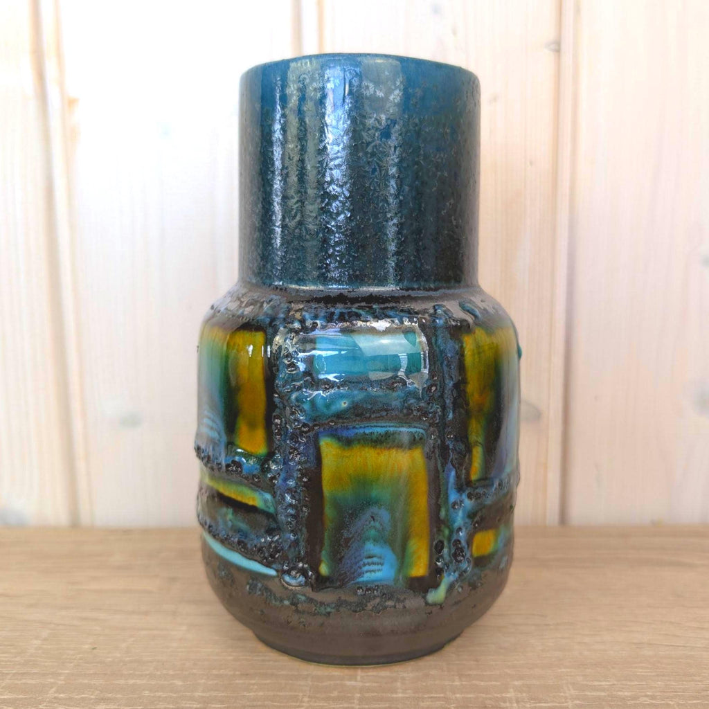 Carstens Tönnieshof Vase 1271-17, Fat Lava Glaze, West Germany, Teal Blue, 1960s