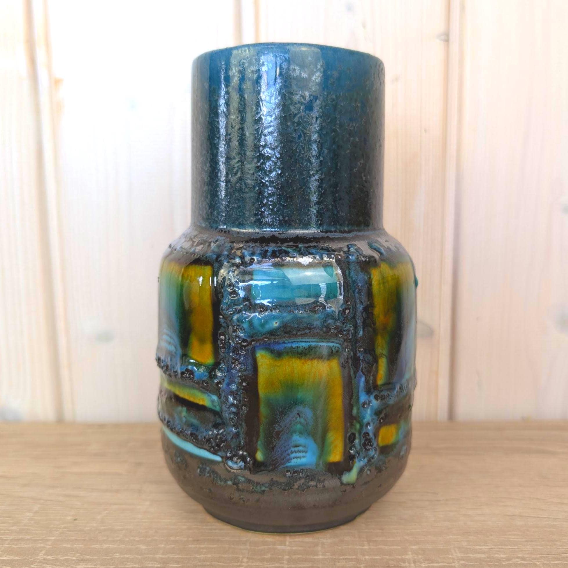 Carstens Tönnieshof Vase 1271-17, Fat Lava Glaze, West Germany, Teal Blue, 1960s