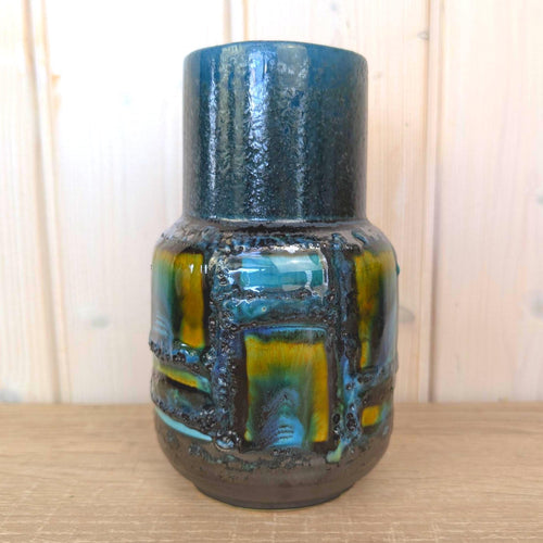 Carstens Tönnieshof Vase 1271-17, Fat Lava Glaze, West Germany, Teal Blue, 1960s