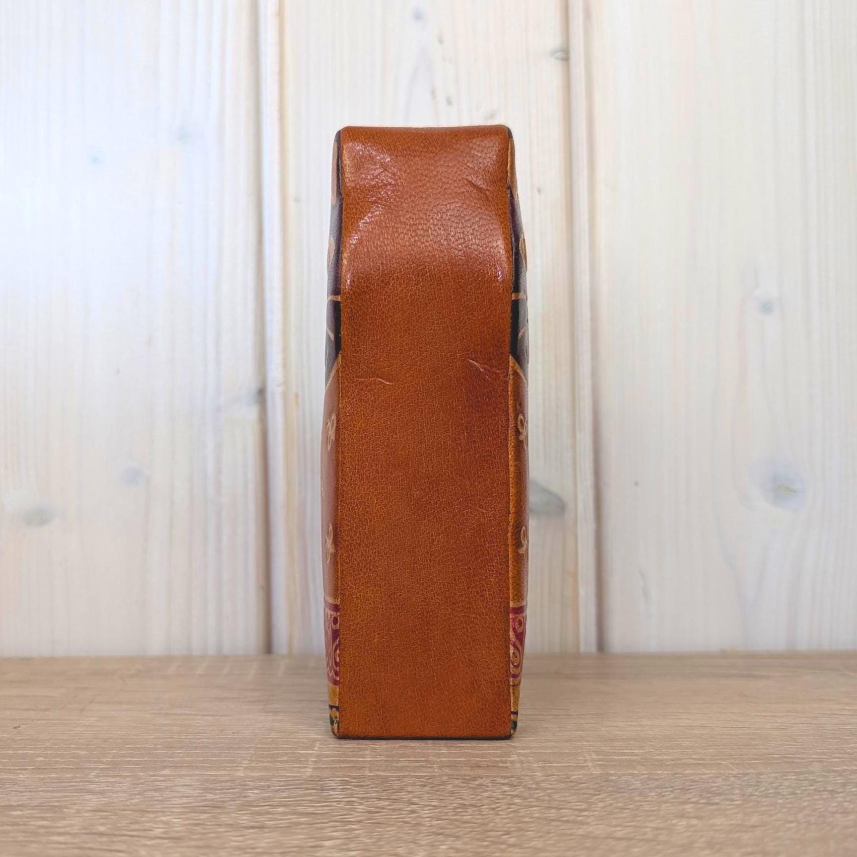 Coin Bank, Leather Cat, Tooled Painted Leather, Folk Art, Piggy Bank, Cat Figurine