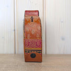 Coin Bank, Leather Cat, Tooled Painted Leather, Folk Art, Piggy Bank, Cat Figurine