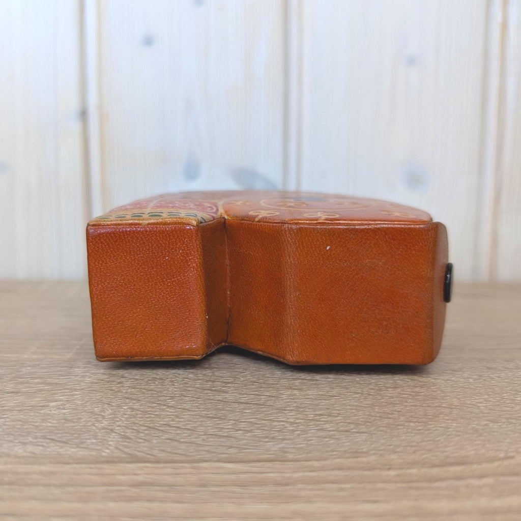Coin Bank, Leather Cat, Tooled Painted Leather, Folk Art, Piggy Bank, Cat Figurine
