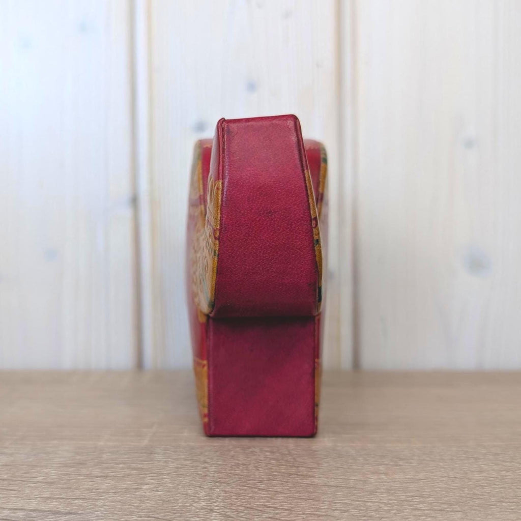 Coin Bank, Leather Elephant, Tooled Painted Leather, Folk Art, Piggy Bank, Trunk Up Lucky