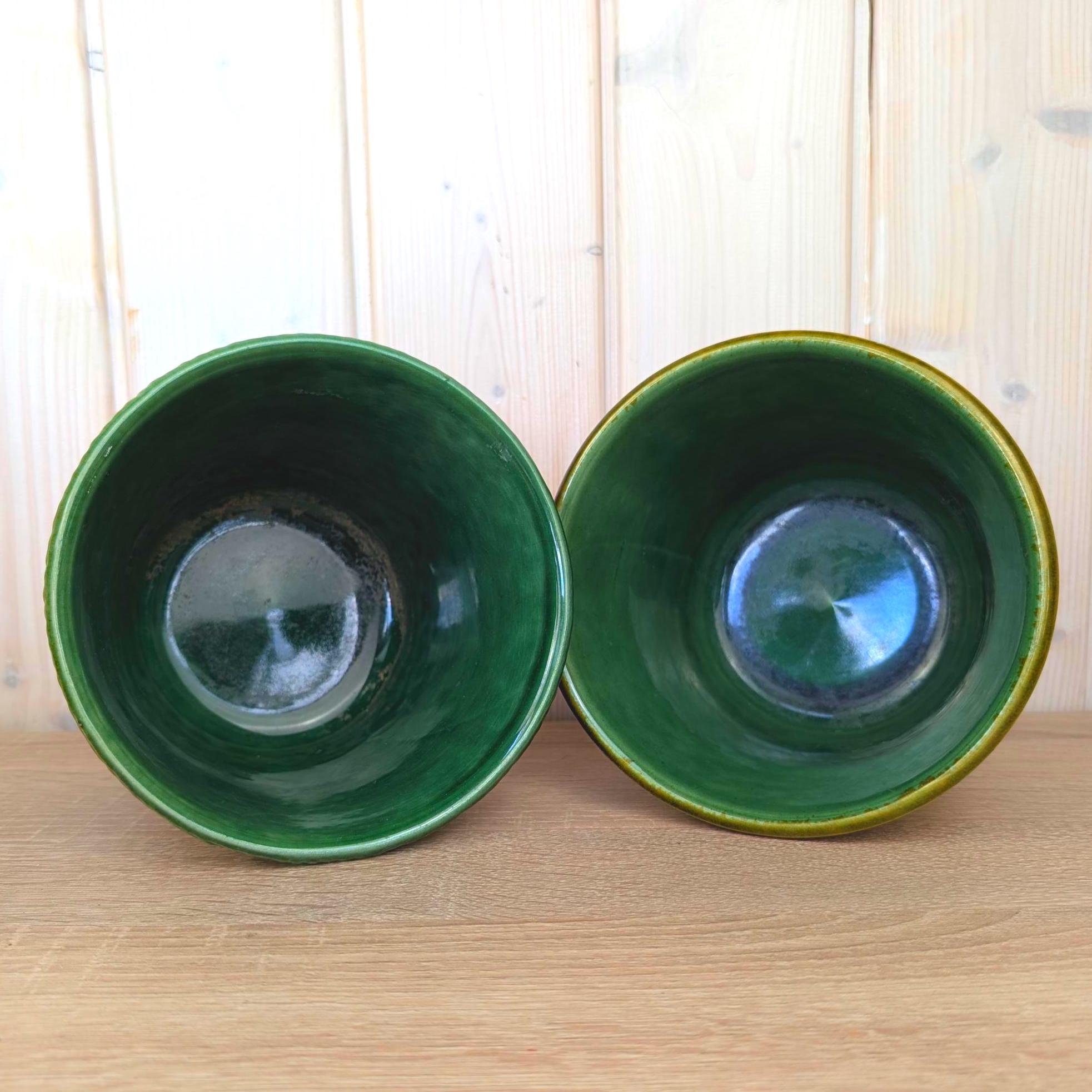 Fohr Keramik planters 184/15, set of 2, West Germany, mustard green, 1960s, flower pot pair