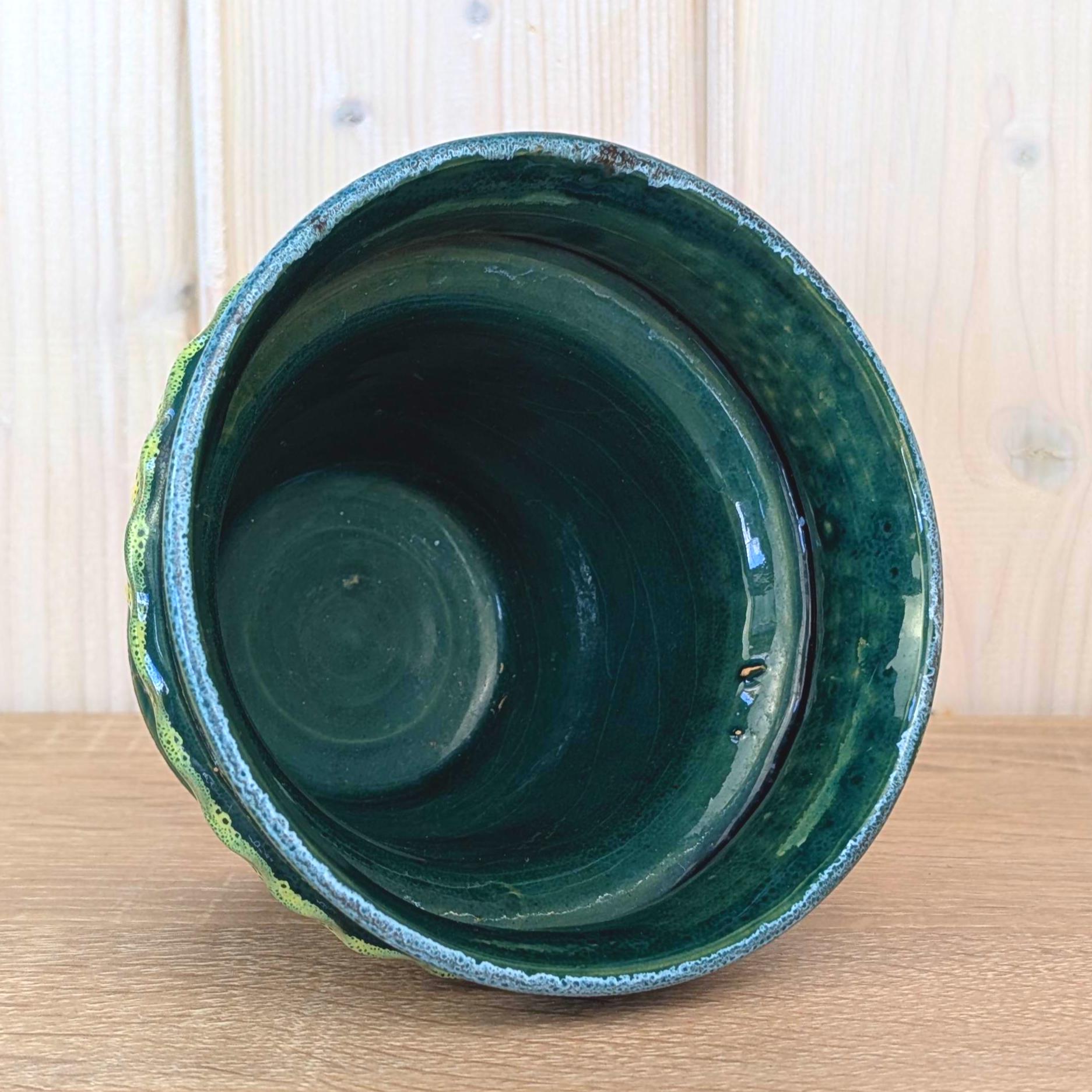 Nuovo Rinascimento Fat Lava Planter, Italian Ceramics, 1970s, Green Lava Glaze, Flower Pot