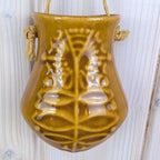 Bay Keramik Wall Vase 336, West Germany, Mustard Yellow, 1960s, Raffia Cord, Hanging Vase