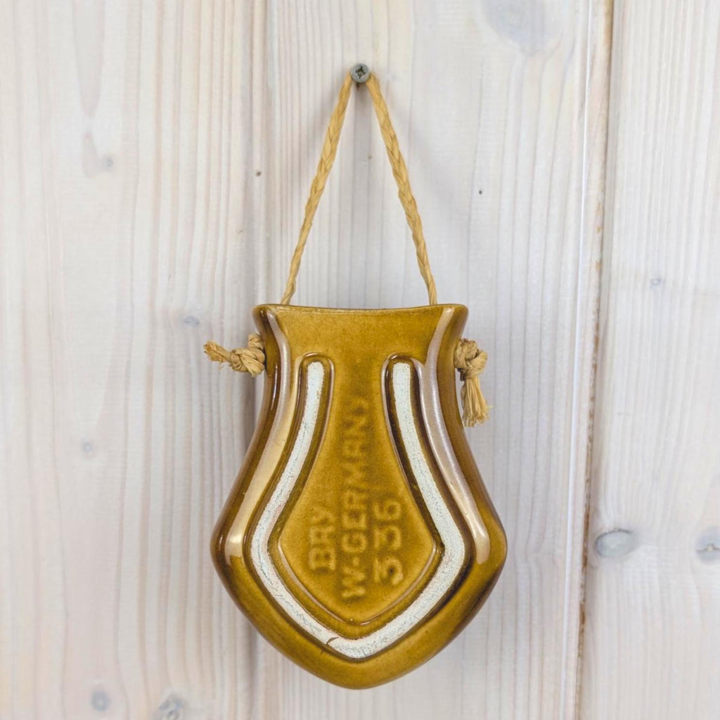 Bay Keramik Wall Vase 336, West Germany, Mustard Yellow, 1960s, Raffia Cord, Hanging Vase