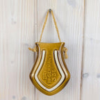 Bay Keramik Wall Vase 336, West Germany, Mustard Yellow, 1960s, Raffia Cord, Hanging Vase