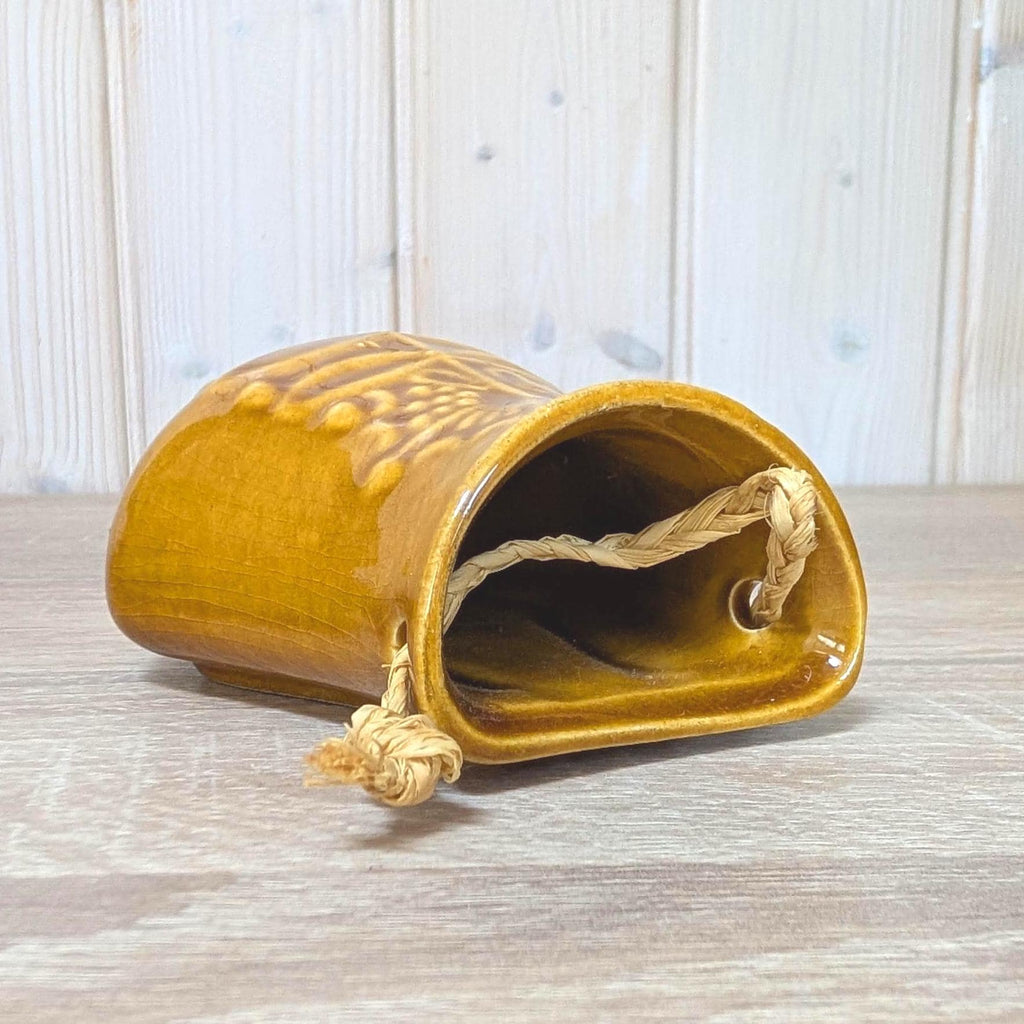 Bay Keramik Wall Vase 336, West Germany, Mustard Yellow, 1960s, Raffia Cord, Hanging Vase