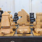 Handmade Wooden Chess Set, Folk Art Carved Pieces, Pyrography Board, Complete 32 Pieces, Storage Box