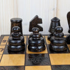Handmade Wooden Chess Set, Folk Art Carved Pieces, Pyrography Board, Complete 32 Pieces, Storage Box